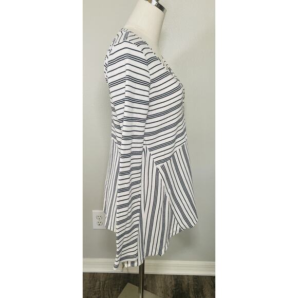 Maeve Anthropologie Eliza Henley Babydoll Tunic Size Medium white Black Striped - Picture 3 of 11